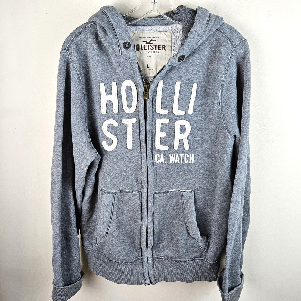 Hollister Hoodie Mens Large gray Sweatshirt Y2K Distressed lined hood thermal